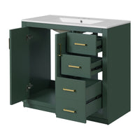 VanityFus 36-in Green Bathroom Vanity Undermount Single Sink Combo with Ceramic Top 2 Soft Close Doors 3 Drawers