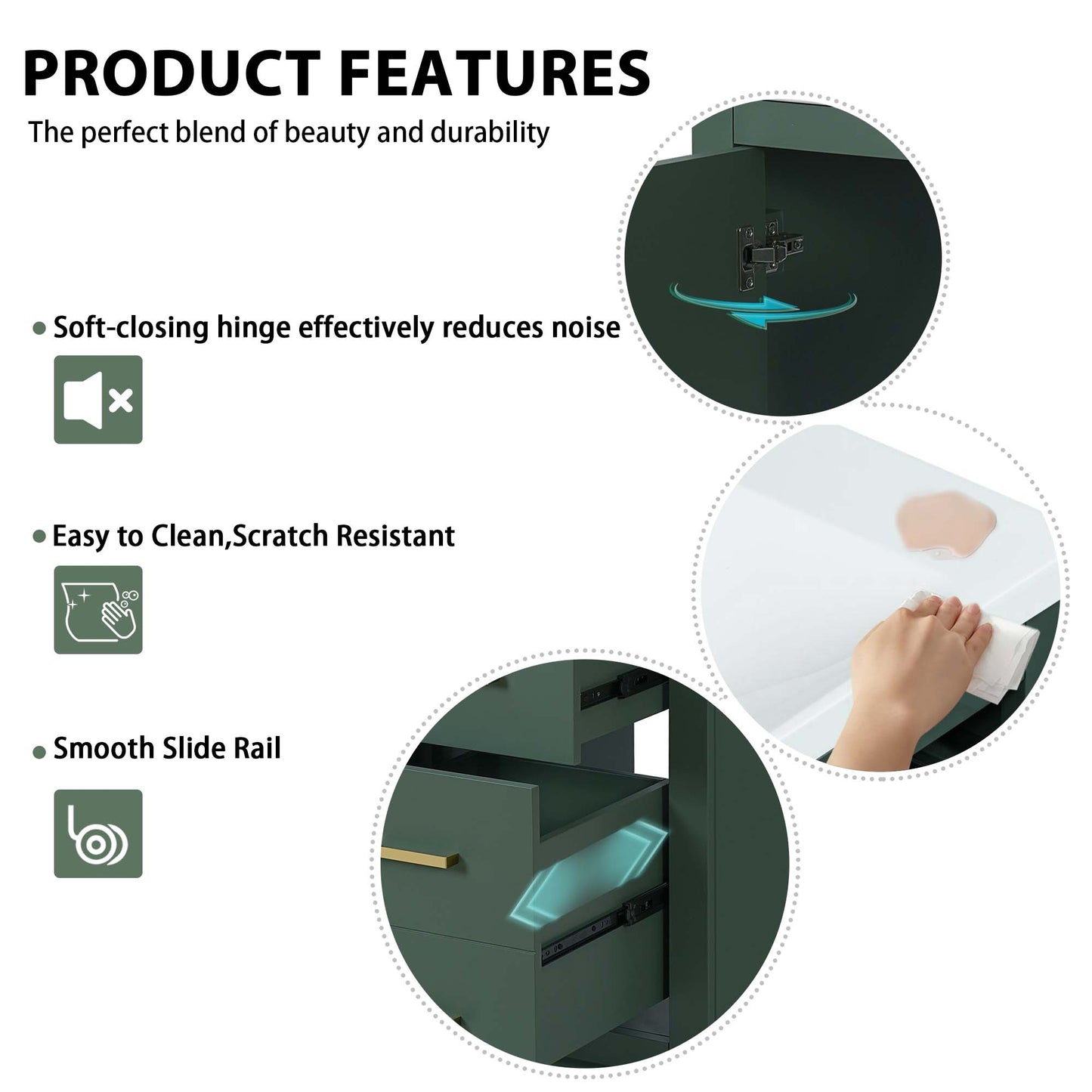 VanityFus 36-in Green Bathroom Vanity Undermount Single Sink Combo with Ceramic Top 2 Soft Close Doors 3 Drawers