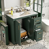 VanityFus 36-in Green Bathroom Vanity Undermount Single Sink Combo with Ceramic Top 2 Soft Close Doors 3 Drawers