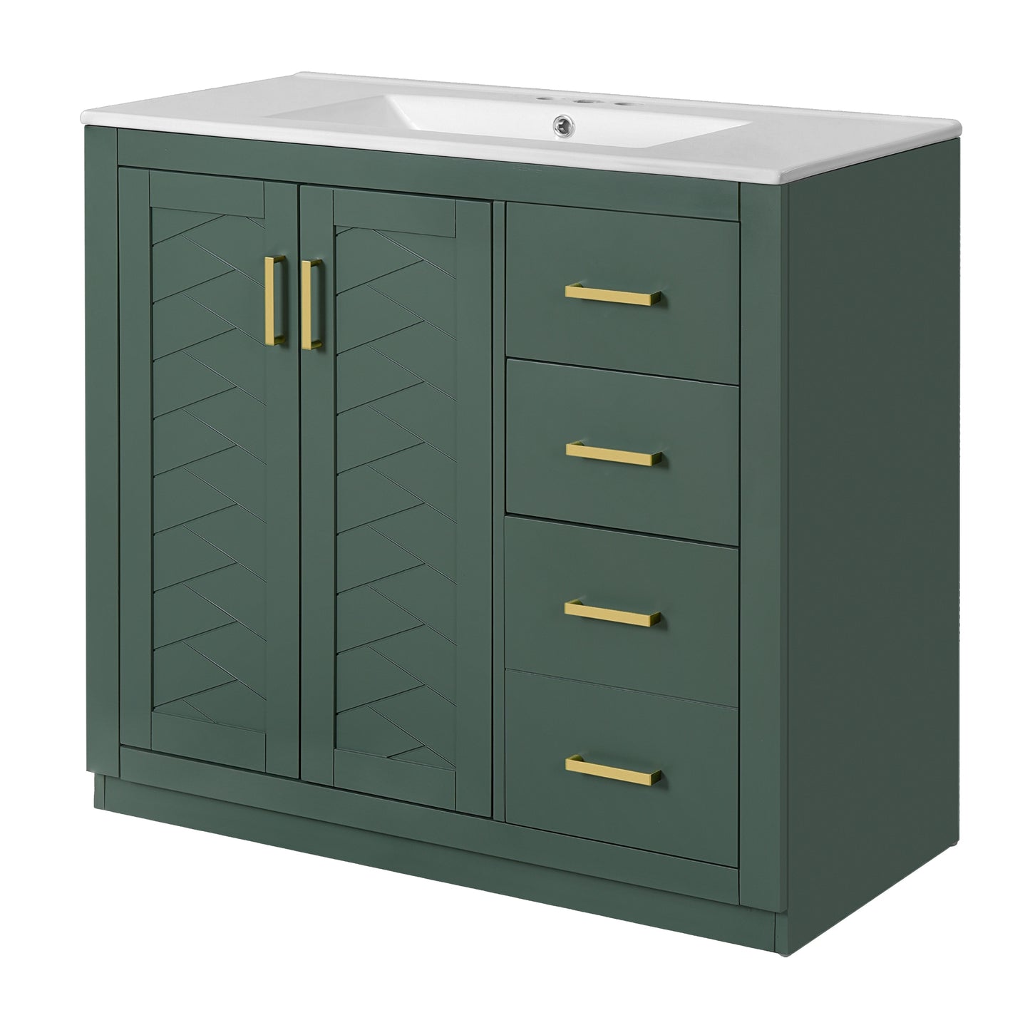 VanityFus 36-in Green Bathroom Vanity Undermount Single Sink Combo with Ceramic Top 2 Soft Close Doors 3 Drawers