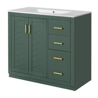 VanityFus 36-in Green Bathroom Vanity Undermount Single Sink Combo with Ceramic Top 2 Soft Close Doors 3 Drawers