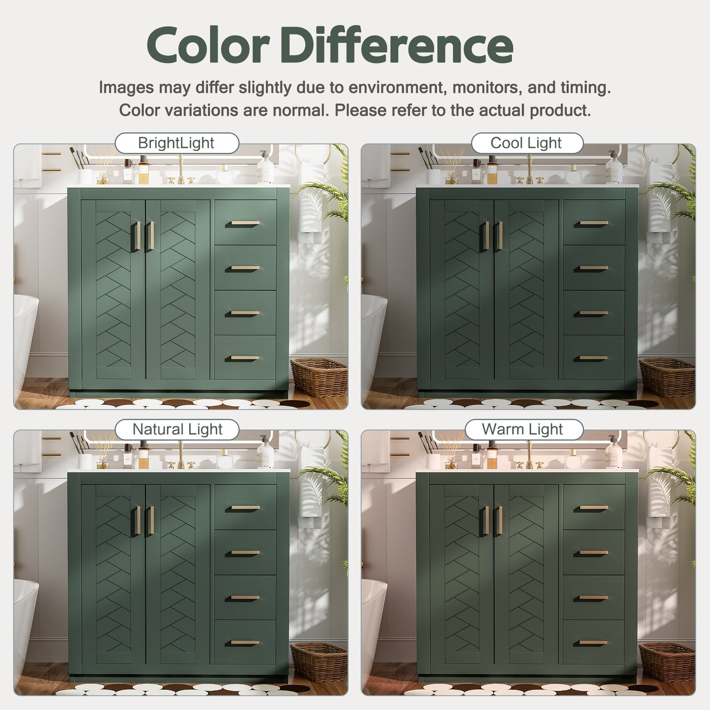 VanityFus 36-in Green Bathroom Vanity Undermount Single Sink Combo with Ceramic Top 2 Soft Close Doors 3 Drawers