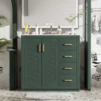 VanityFus 36-in Green Bathroom Vanity Undermount Single Sink Combo with Ceramic Top 2 Soft Close Doors 3 Drawers