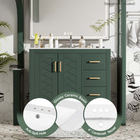 VanityFus 36-in Green Bathroom Vanity Undermount Single Sink Combo with Ceramic Top 2 Soft Close Doors 3 Drawers