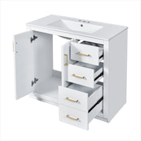 VanityFus 36-in White Bathroom Vanity Single Sink Combo with Ceramic Top Undermount 2 Soft Close Doors 3 Drawers