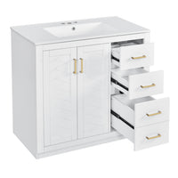 VanityFus 36-in White Bathroom Vanity Single Sink Combo with Ceramic Top Undermount 2 Soft Close Doors 3 Drawers