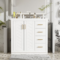 VanityFus 36-in White Bathroom Vanity Single Sink Combo with Ceramic Top Undermount 2 Soft Close Doors 3 Drawers