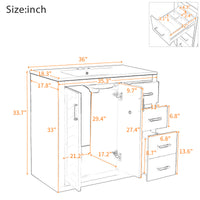 VanityFus 36-in White Bathroom Vanity Single Sink Combo with Ceramic Top Undermount 2 Soft Close Doors 3 Drawers