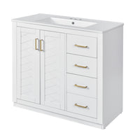VanityFus 36-in White Bathroom Vanity Single Sink Combo with Ceramic Top Undermount 2 Soft Close Doors 3 Drawers