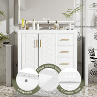 VanityFus 36-in White Bathroom Vanity Single Sink Combo with Ceramic Top Undermount 2 Soft Close Doors 3 Drawers