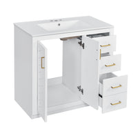 VanityFus 36-in White Bathroom Vanity Single Sink Combo with Ceramic Top Undermount 2 Soft Close Doors 3 Drawers