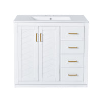 VanityFus 36-in White Bathroom Vanity Single Sink Combo with Ceramic Top Undermount 2 Soft Close Doors 3 Drawers