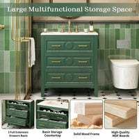 VanityFus 30-in Green Bathroom Vanity Single Sink Combo with Ceramic Top Undermount 3 Drawers