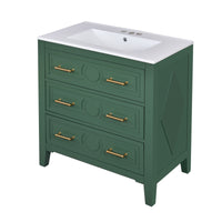 VanityFus 30-in Green Bathroom Vanity Single Sink Combo with Ceramic Top Undermount 3 Drawers