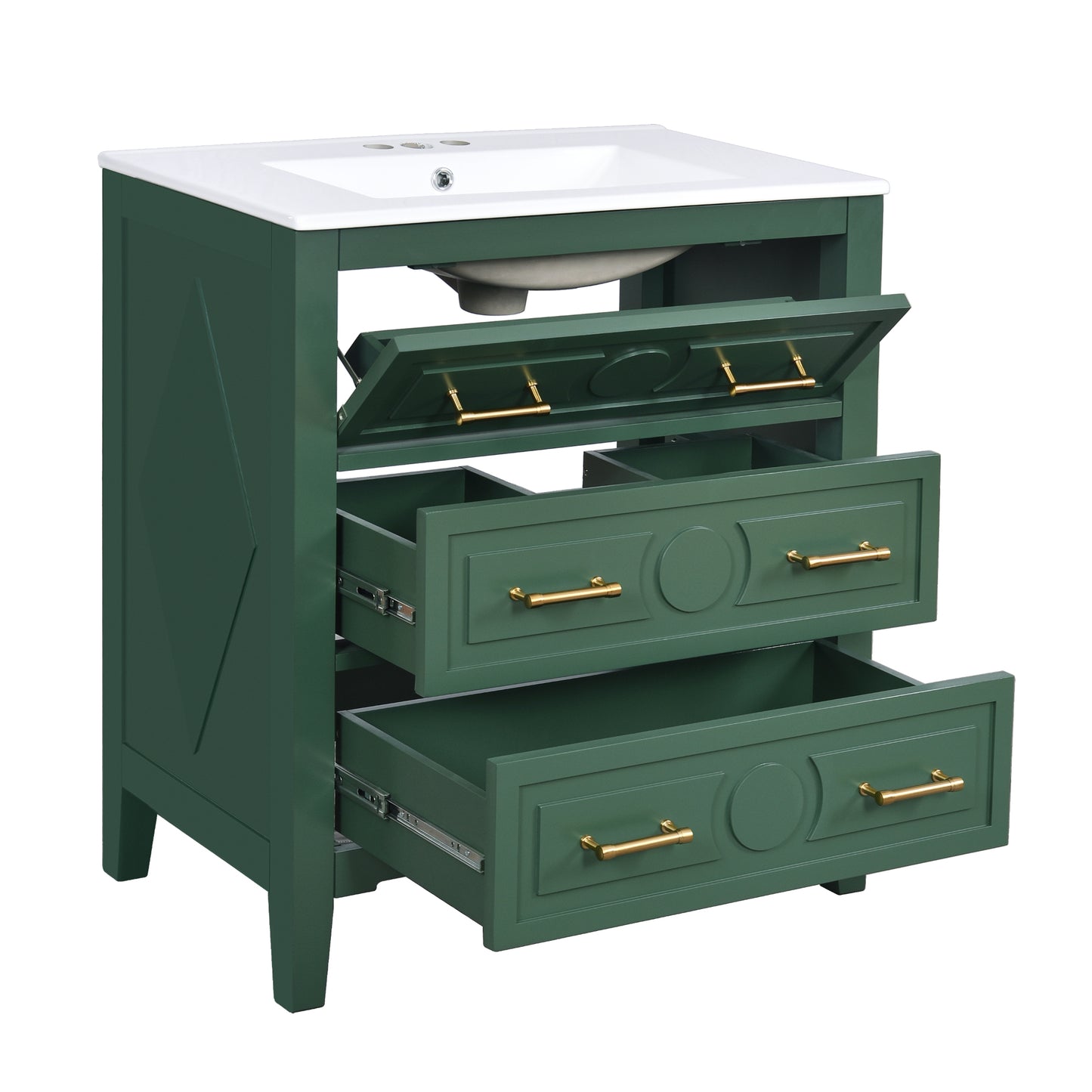 VanityFus 30-in Green Bathroom Vanity Single Sink Combo with Ceramic Top Undermount 3 Drawers