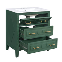 VanityFus 30-in Green Bathroom Vanity Single Sink Combo with Ceramic Top Undermount 3 Drawers