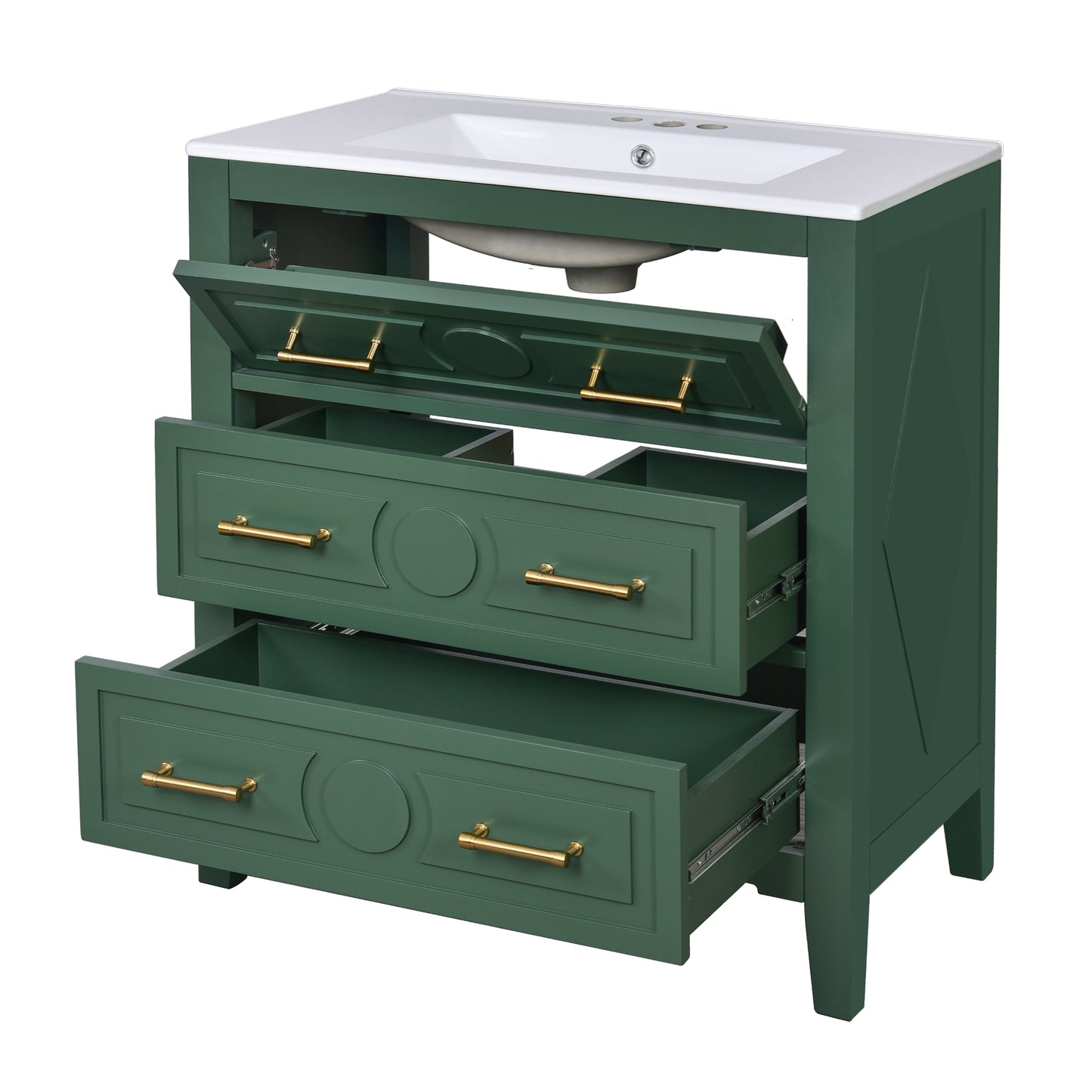 VanityFus 30-in Green Bathroom Vanity Single Sink Combo with Ceramic Top Undermount 3 Drawers