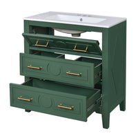 VanityFus 30-in Green Bathroom Vanity Single Sink Combo with Ceramic Top Undermount 3 Drawers