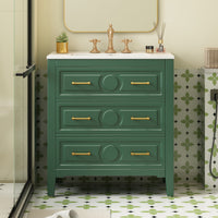 VanityFus 30-in Green Bathroom Vanity Single Sink Combo with Ceramic Top Undermount 3 Drawers