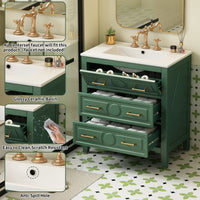 VanityFus 30-in Green Bathroom Vanity Single Sink Combo with Ceramic Top Undermount 3 Drawers