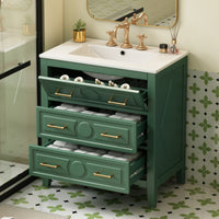 VanityFus 30-in Green Bathroom Vanity Single Sink Combo with Ceramic Top Undermount 3 Drawers