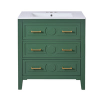 VanityFus 30-in Green Bathroom Vanity Single Sink Combo with Ceramic Top Undermount 3 Drawers