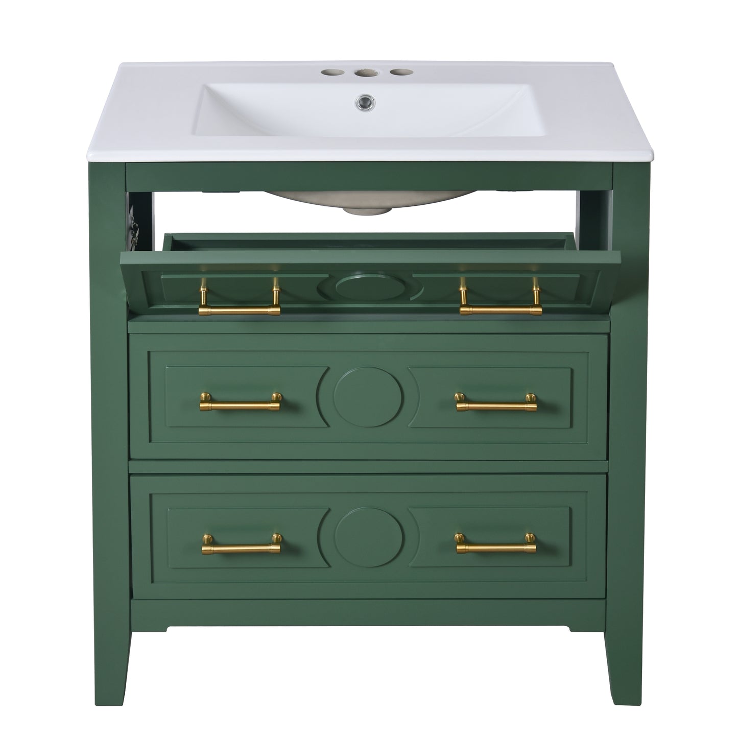 VanityFus 30-in Green Bathroom Vanity Single Sink Combo with Ceramic Top Undermount 3 Drawers