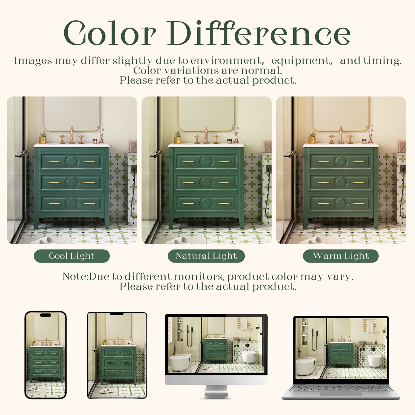 VanityFus 30-in Green Bathroom Vanity Single Sink Combo with Ceramic Top Undermount 3 Drawers