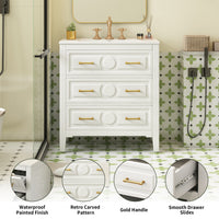 VanityFus 30-in White Bathroom Vanity Single Sink Combo with Ceramic Top Undermount 3 Drawers