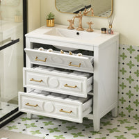 VanityFus 30-in White Bathroom Vanity Single Sink Combo with Ceramic Top Undermount 3 Drawers