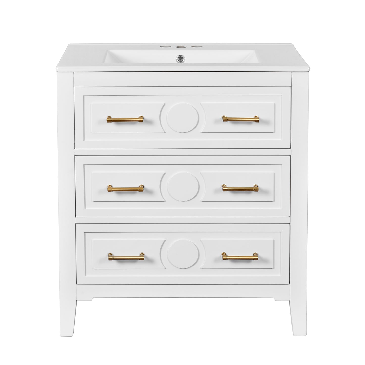 VanityFus 30-in White Bathroom Vanity Single Sink Combo with Ceramic Top Undermount 3 Drawers