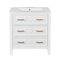 VanityFus 30-in White Bathroom Vanity Single Sink Combo with Ceramic Top Undermount 3 Drawers