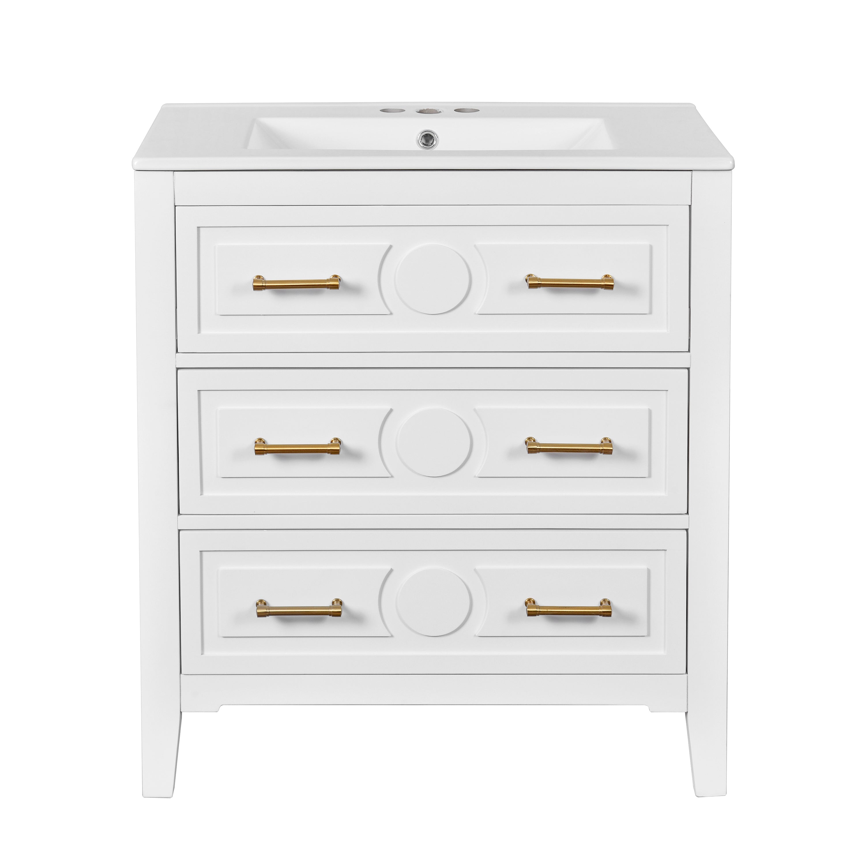 VanityFus 30-in White Bathroom Vanity Single Sink Combo with Ceramic Top Undermount 3 Drawers