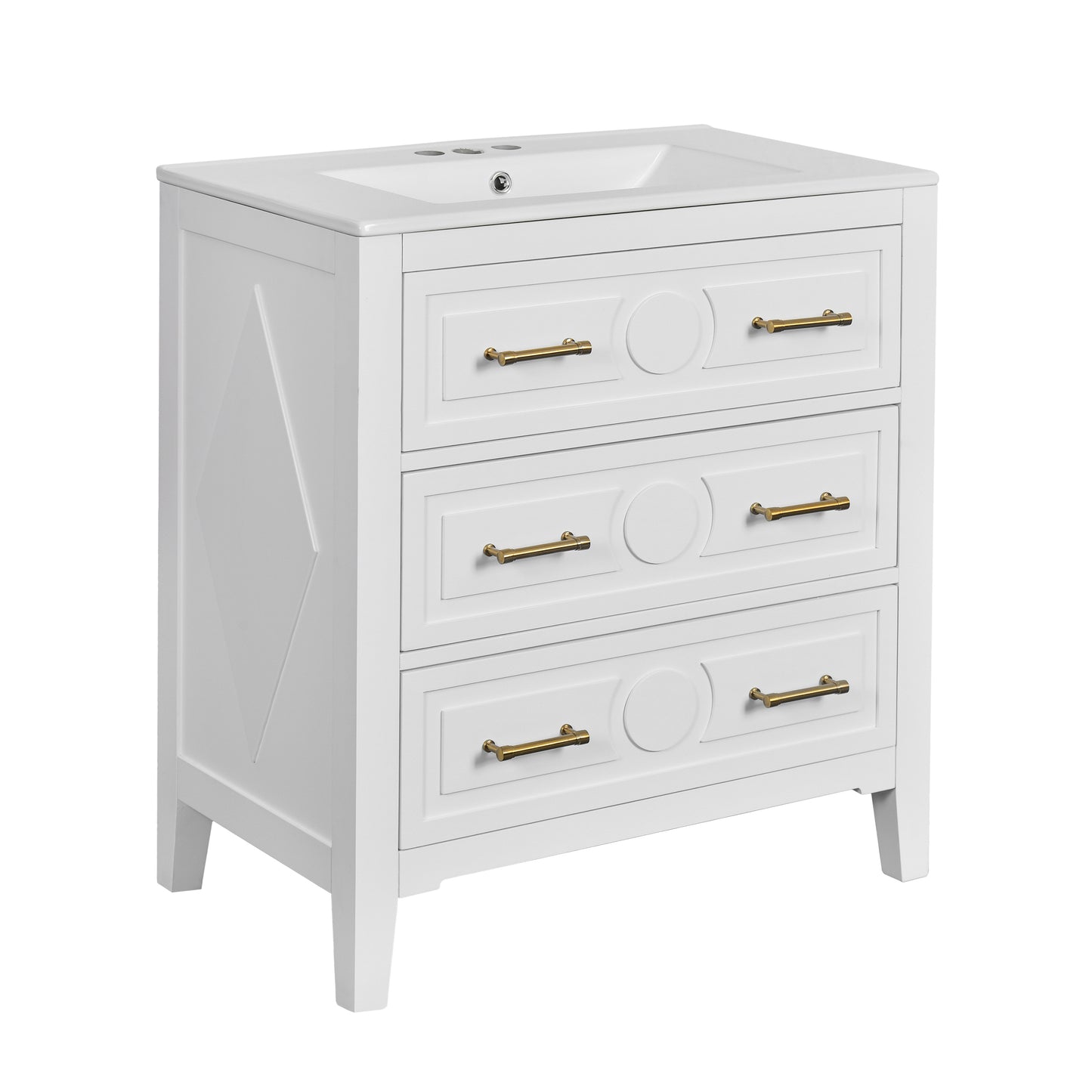 VanityFus 30-in White Bathroom Vanity Single Sink Combo with Ceramic Top Undermount 3 Drawers