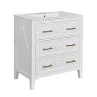 VanityFus 30-in White Bathroom Vanity Single Sink Combo with Ceramic Top Undermount 3 Drawers