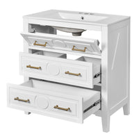 VanityFus 30-in White Bathroom Vanity Single Sink Combo with Ceramic Top Undermount 3 Drawers