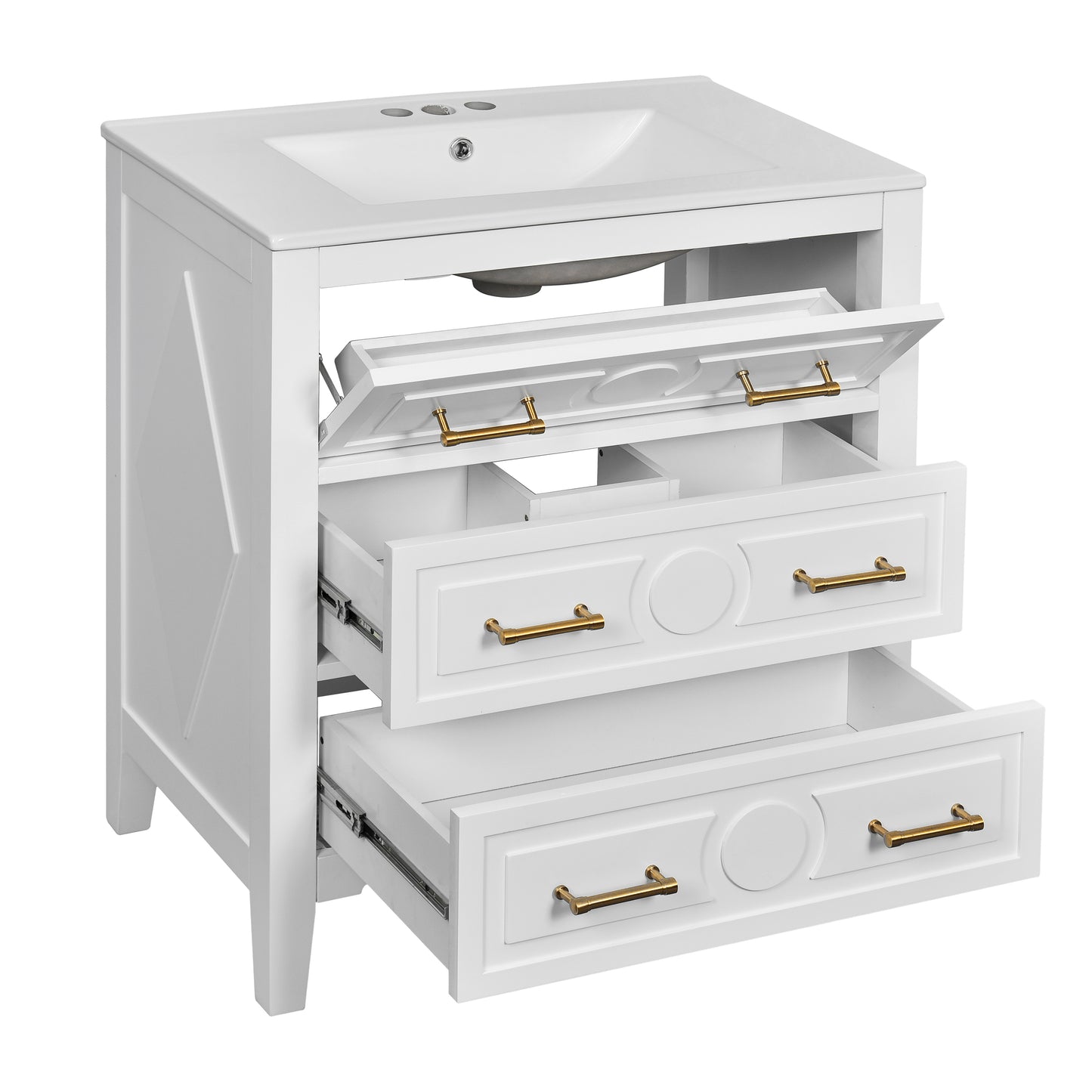 VanityFus 30-in White Bathroom Vanity Single Sink Combo with Ceramic Top Undermount 3 Drawers