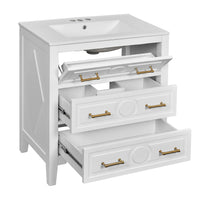 VanityFus 30-in White Bathroom Vanity Single Sink Combo with Ceramic Top Undermount 3 Drawers
