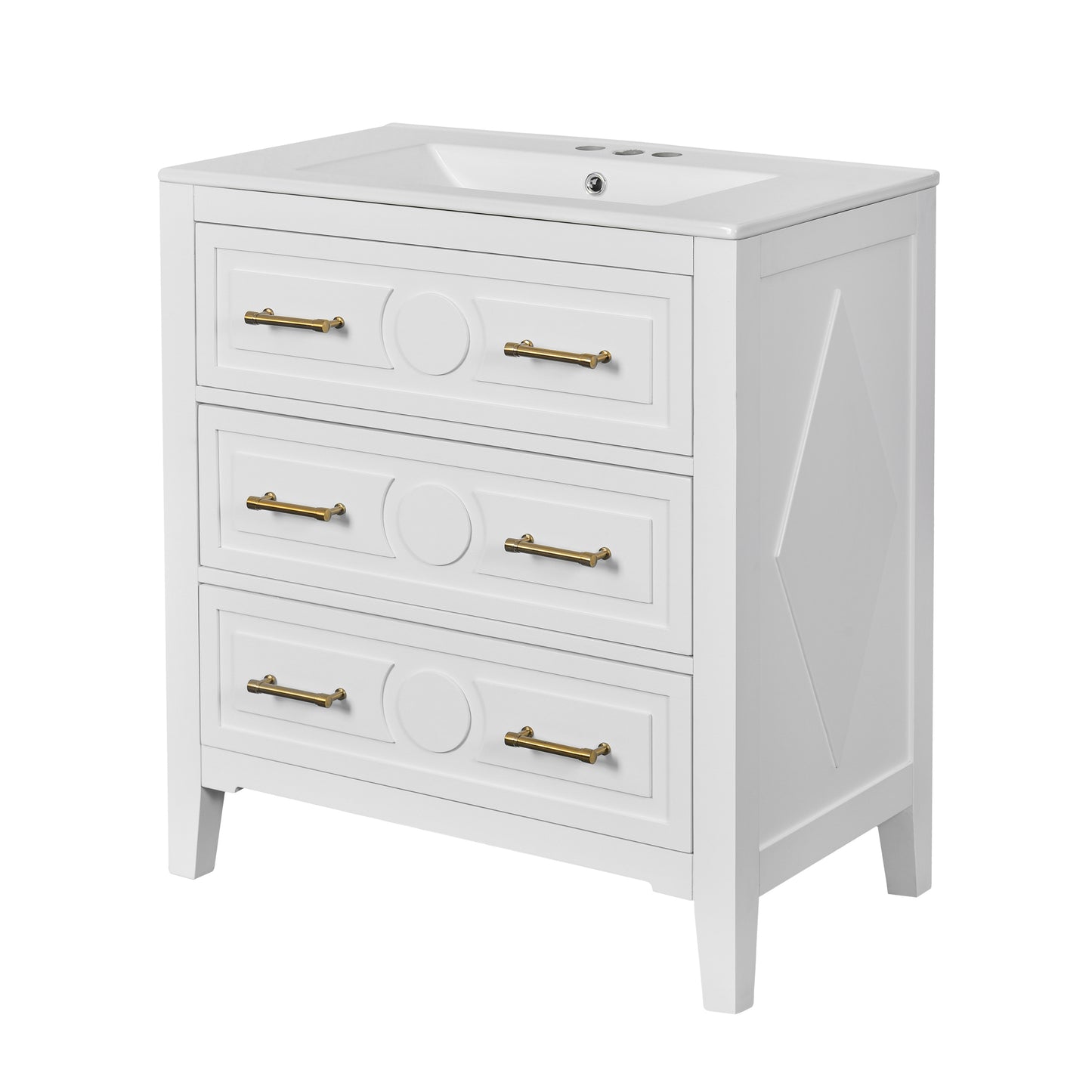 VanityFus 30-in White Bathroom Vanity Single Sink Combo with Ceramic Top Undermount 3 Drawers
