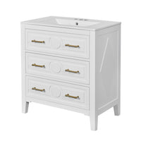 VanityFus 30-in White Bathroom Vanity Single Sink Combo with Ceramic Top Undermount 3 Drawers
