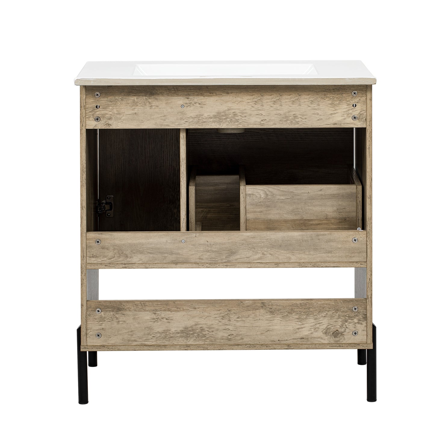 VanityFus 30-in Natural Wood Bathroom Vanity Undermount Single Sink Combo with Ceramic Top 1 Soft Close Door 1 Drawer