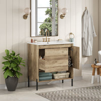 VanityFus 30-in Natural Wood Bathroom Vanity Undermount Single Sink Combo with Ceramic Top 1 Soft Close Door 1 Drawer