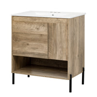 VanityFus 30-in Natural Wood Bathroom Vanity Undermount Single Sink Combo with Ceramic Top 1 Soft Close Door 1 Drawer