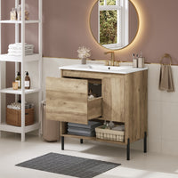 VanityFus 30-in Natural Wood Bathroom Vanity Undermount Single Sink Combo with Ceramic Top 1 Soft Close Door 1 Drawer