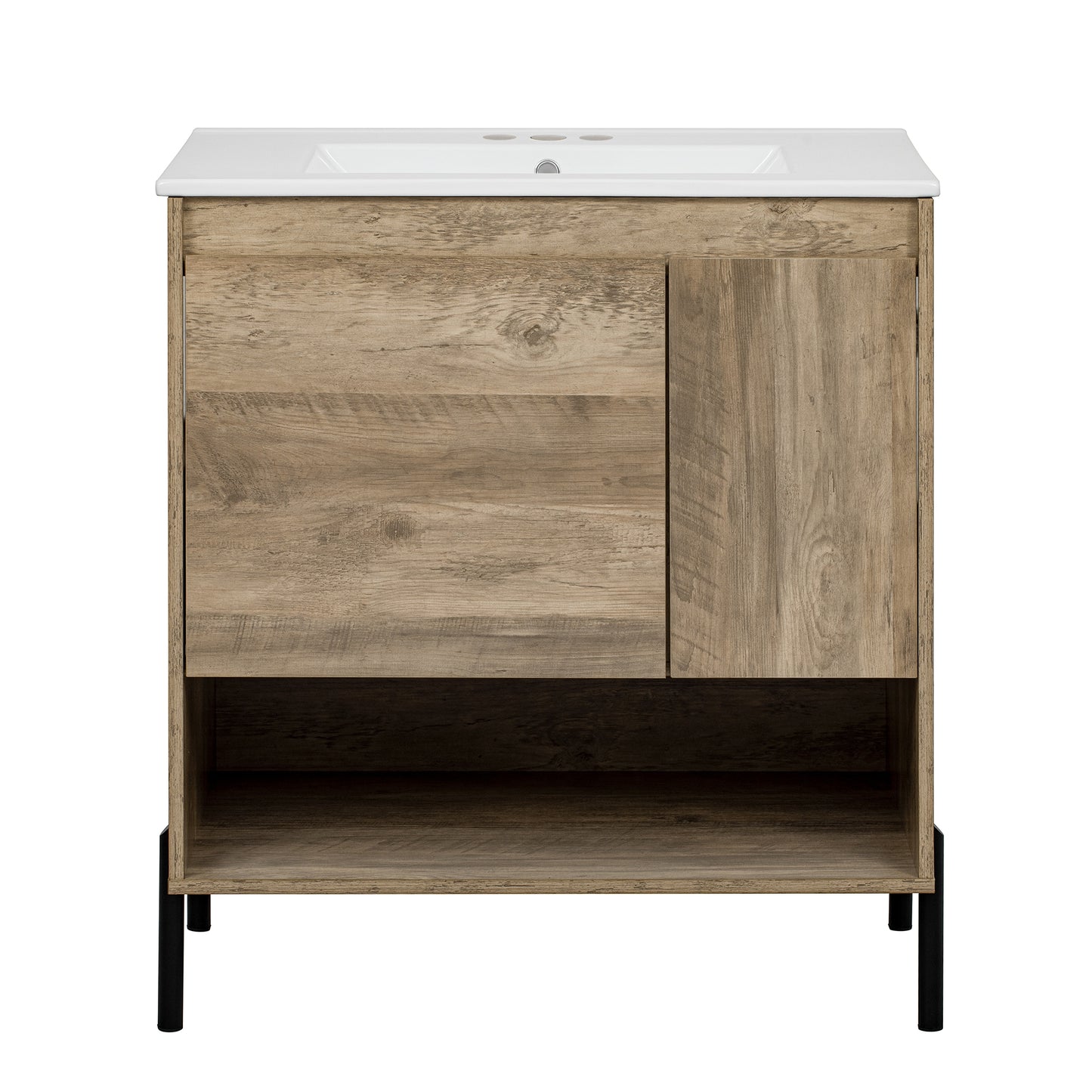 VanityFus 30-in Natural Wood Bathroom Vanity Undermount Single Sink Combo with Ceramic Top 1 Soft Close Door 1 Drawer