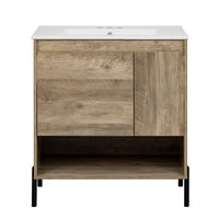 VanityFus 30-in Natural Wood Bathroom Vanity Undermount Single Sink Combo with Ceramic Top 1 Soft Close Door 1 Drawer