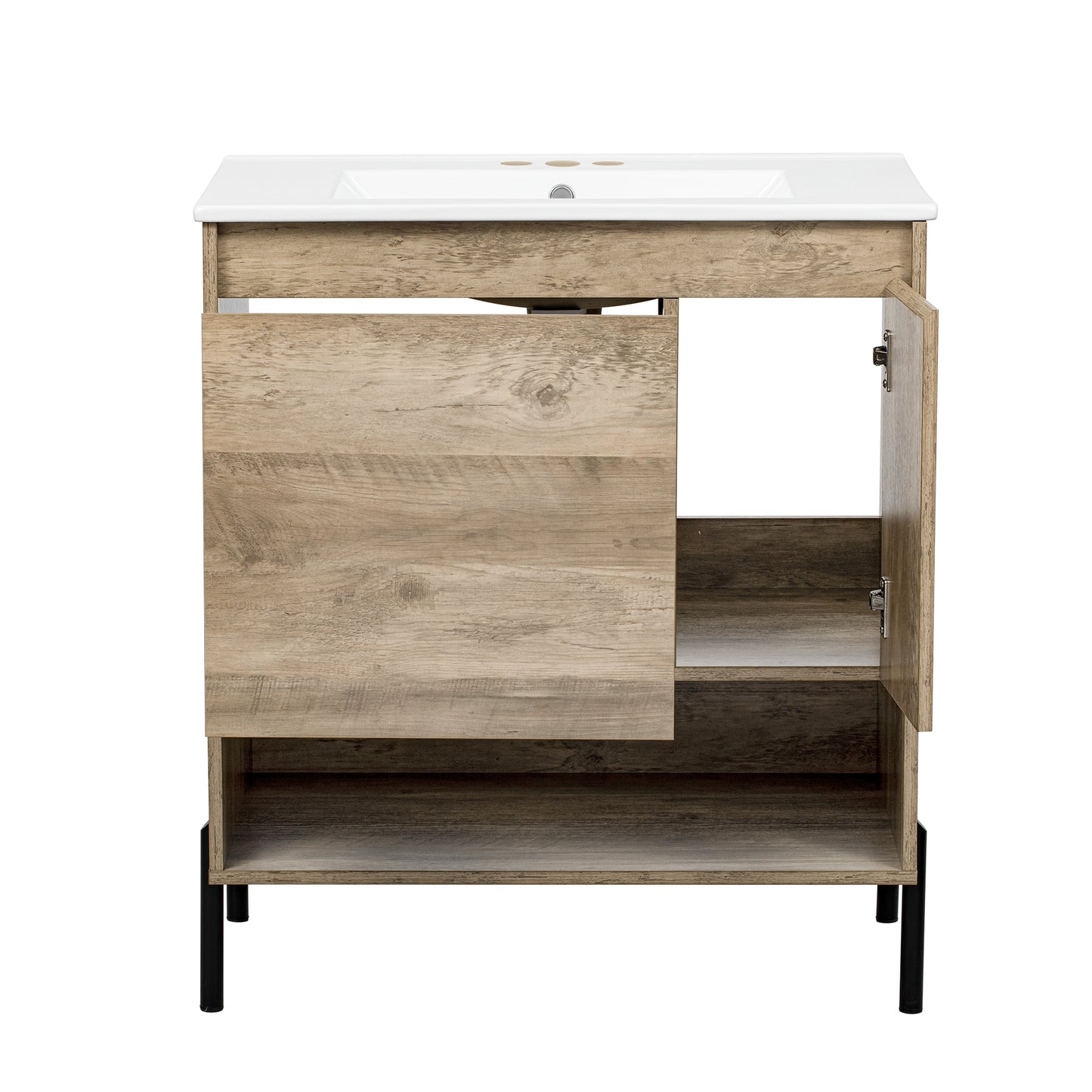 VanityFus 30-in Natural Wood Bathroom Vanity Undermount Single Sink Combo with Ceramic Top 1 Soft Close Door 1 Drawer