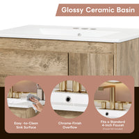 VanityFus 30-in Natural Wood Bathroom Vanity Undermount Single Sink Combo with Ceramic Top 1 Soft Close Door 1 Drawer