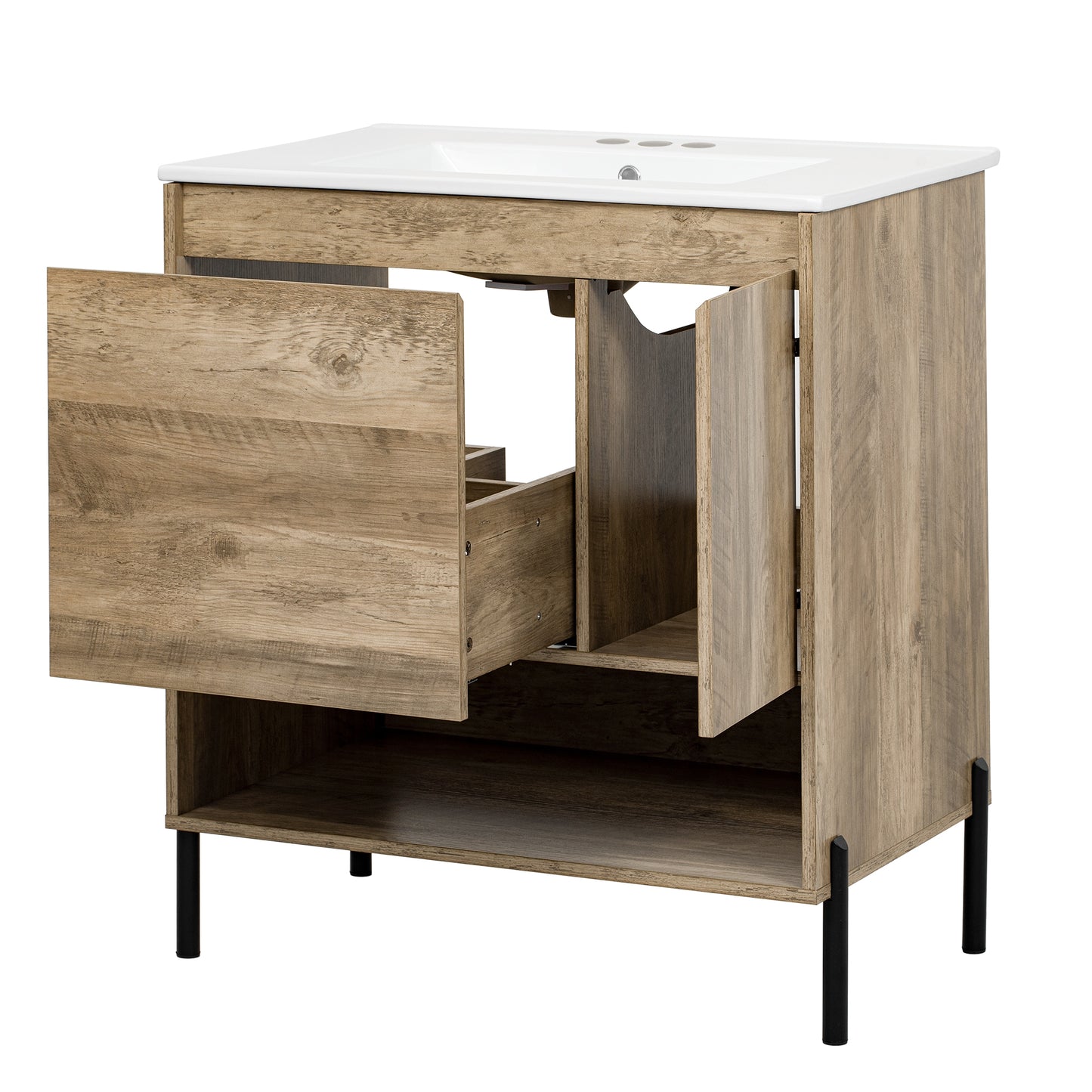 VanityFus 30-in Natural Wood Bathroom Vanity Undermount Single Sink Combo with Ceramic Top 1 Soft Close Door 1 Drawer