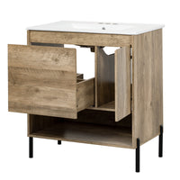 VanityFus 30-in Natural Wood Bathroom Vanity Undermount Single Sink Combo with Ceramic Top 1 Soft Close Door 1 Drawer